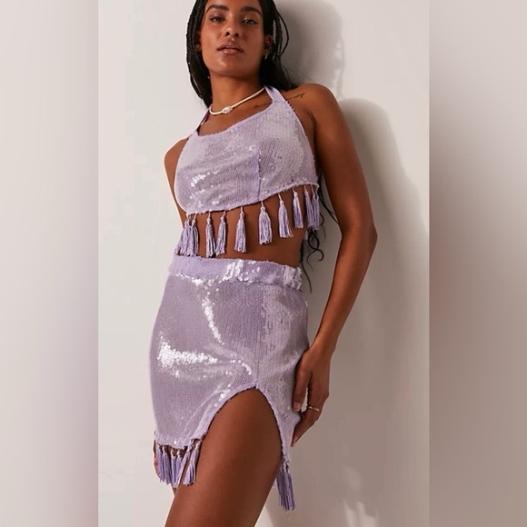 NWT HTF FP X East n west label Sequin Tassel HALTER TOP - Picture 5 of 7